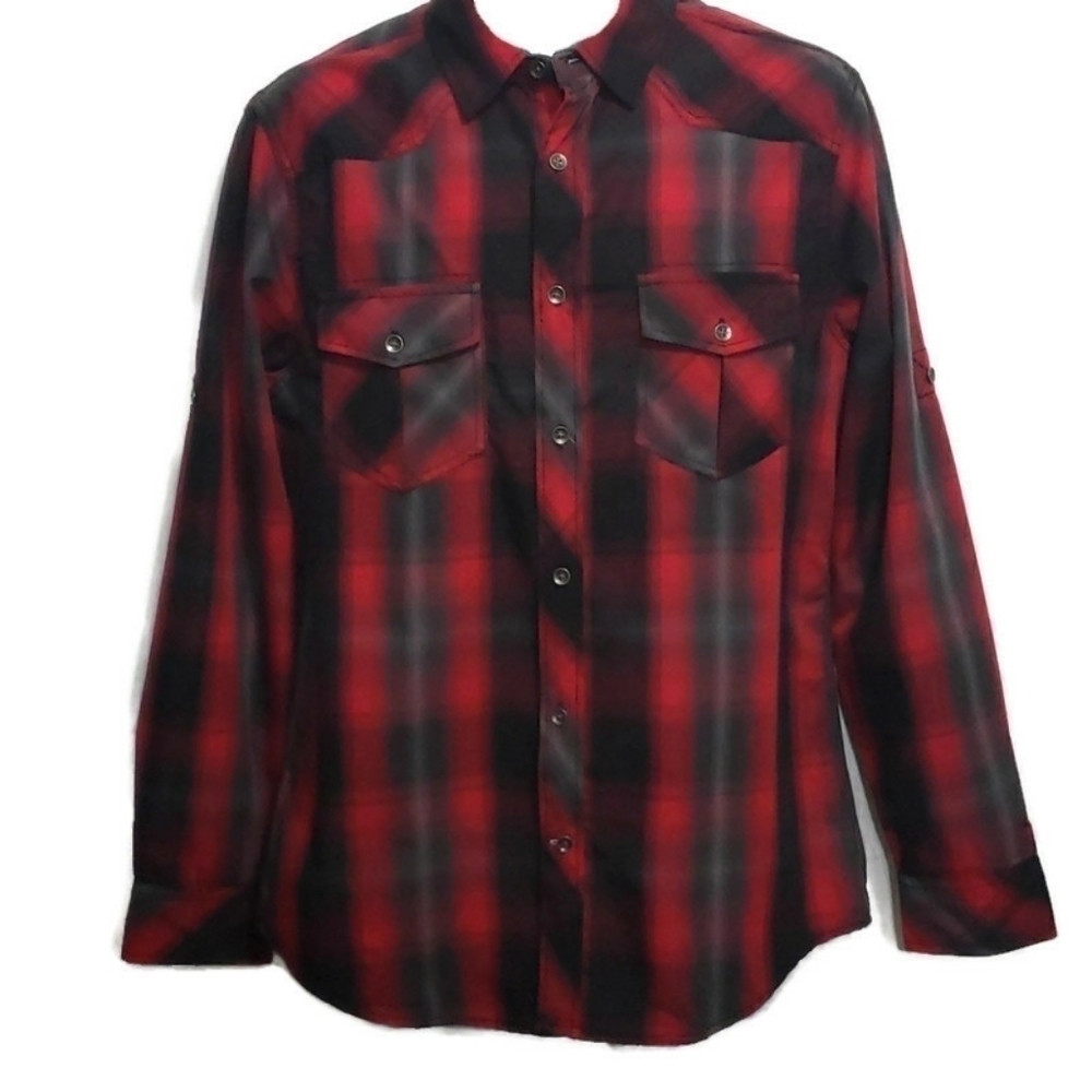 Rock & Republic Classic Plaid Western Button-Up Shirt Men's Sz M